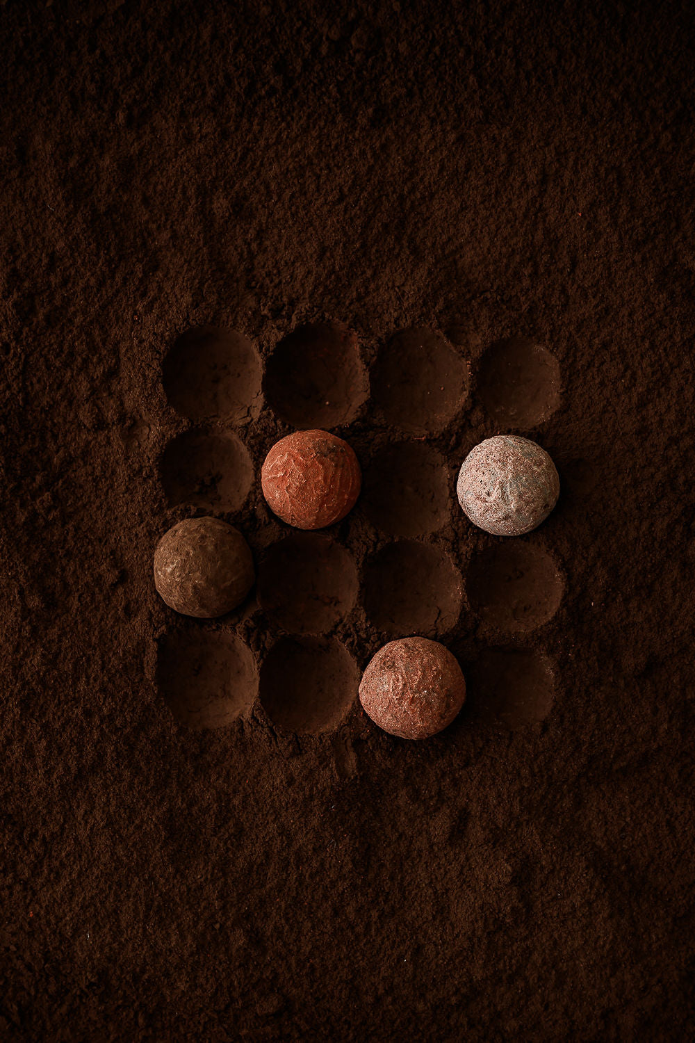 Truffes au chocolat sur poudre de cacao